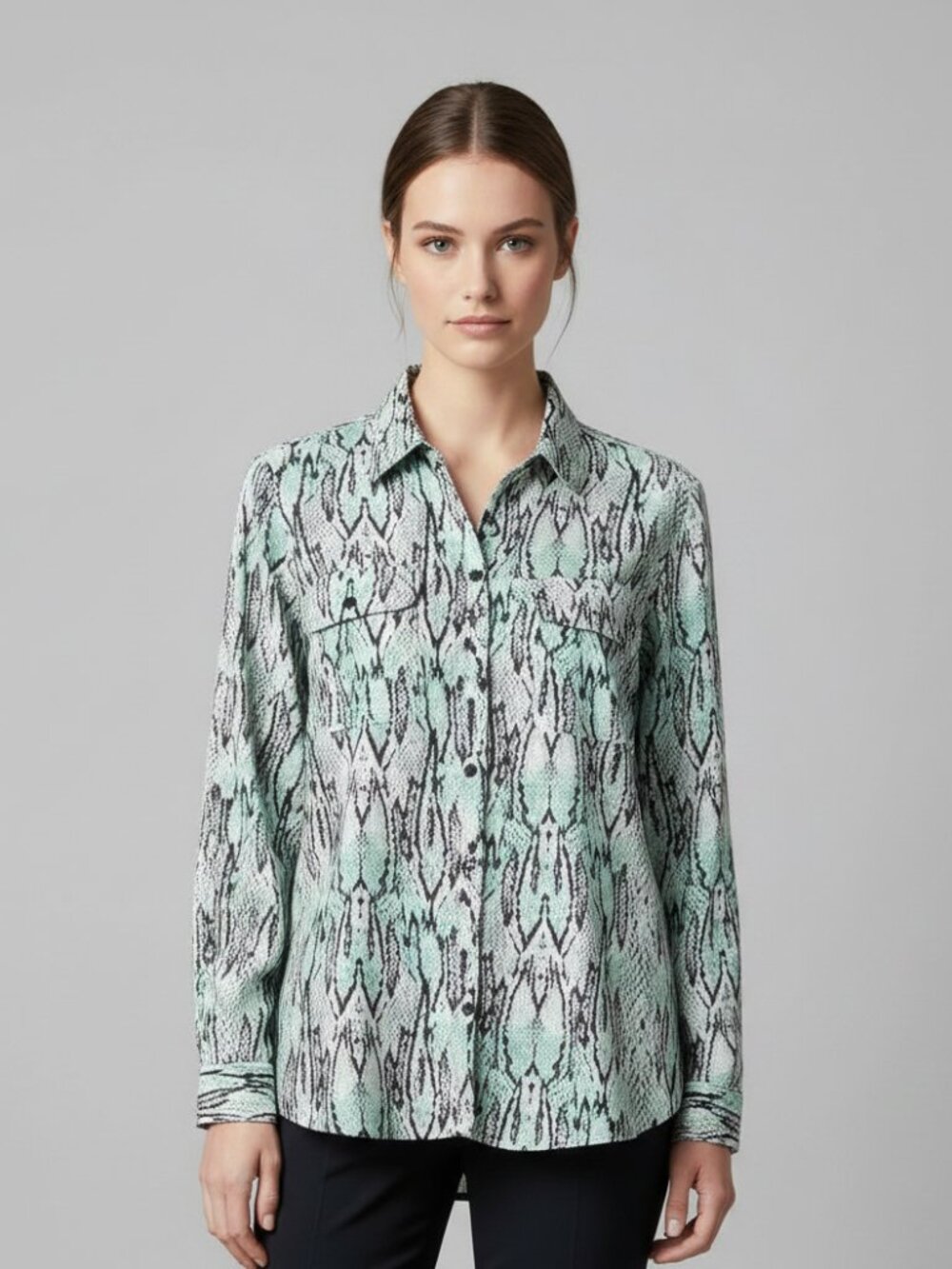 Notations S Top Aqua Blue Green Black Snakeskin Button‎ Office Siren Eclectic